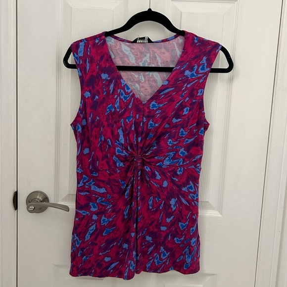 Fuschia Pink Tank Top with Abstract Blue Pattern, Sz M - Picture 1 of 6